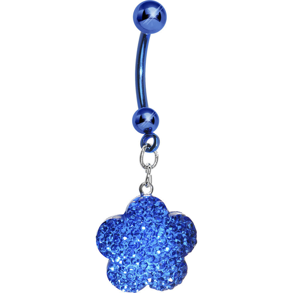 Sapphire Blue Flower Dangle Belly Ring