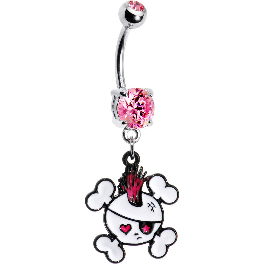 Pink Mohawk Skull Belly Ring