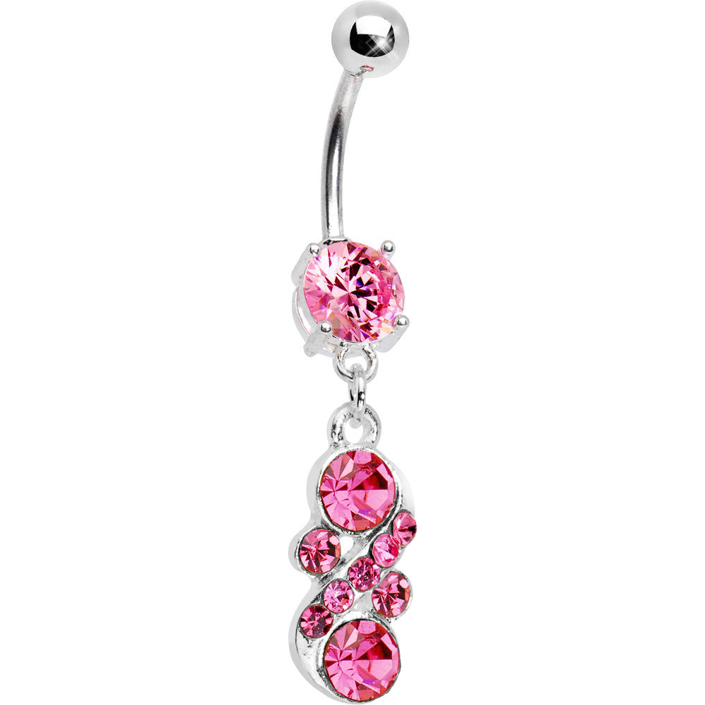 Pink CZ Glamorous Drop Belly Ring