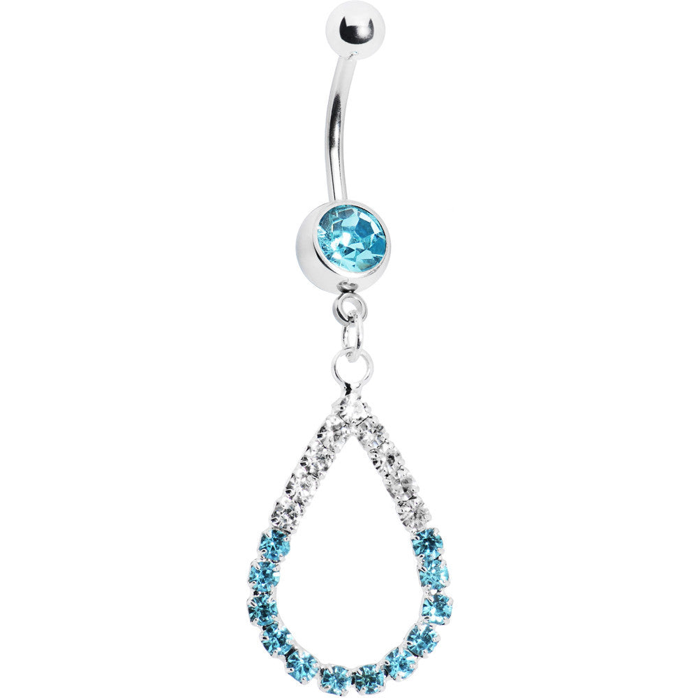 Clear Aqua Jeweled Teardrop Belly Ring