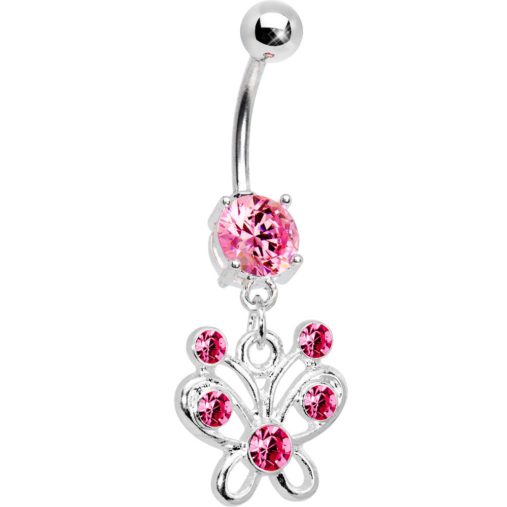 Pink Cubic Zriconia Butterfly Belly Ring