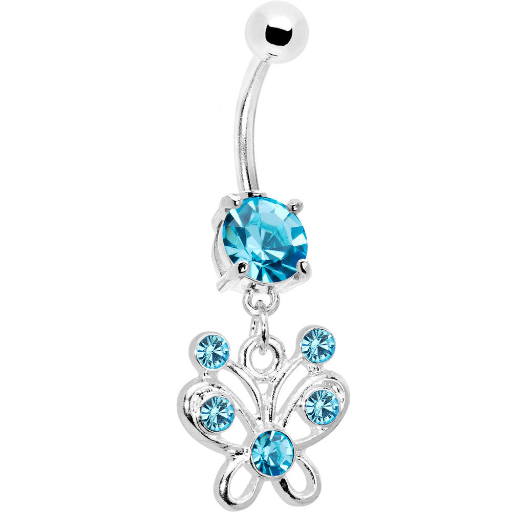 Aqua Cubic Zriconia Butterfly Belly Ring