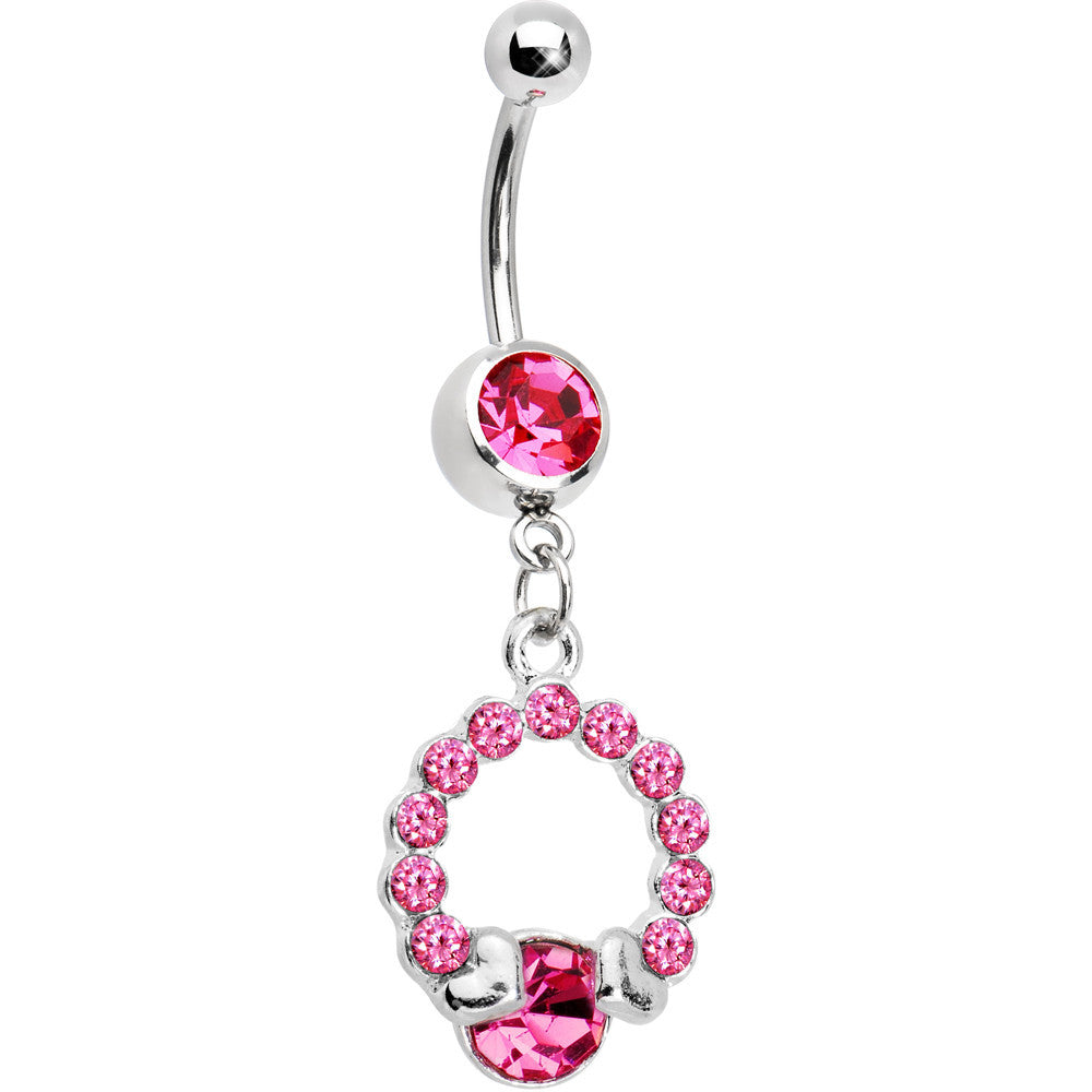 Pink Gem Wrap Me in Love Heart Dangle Belly Ring