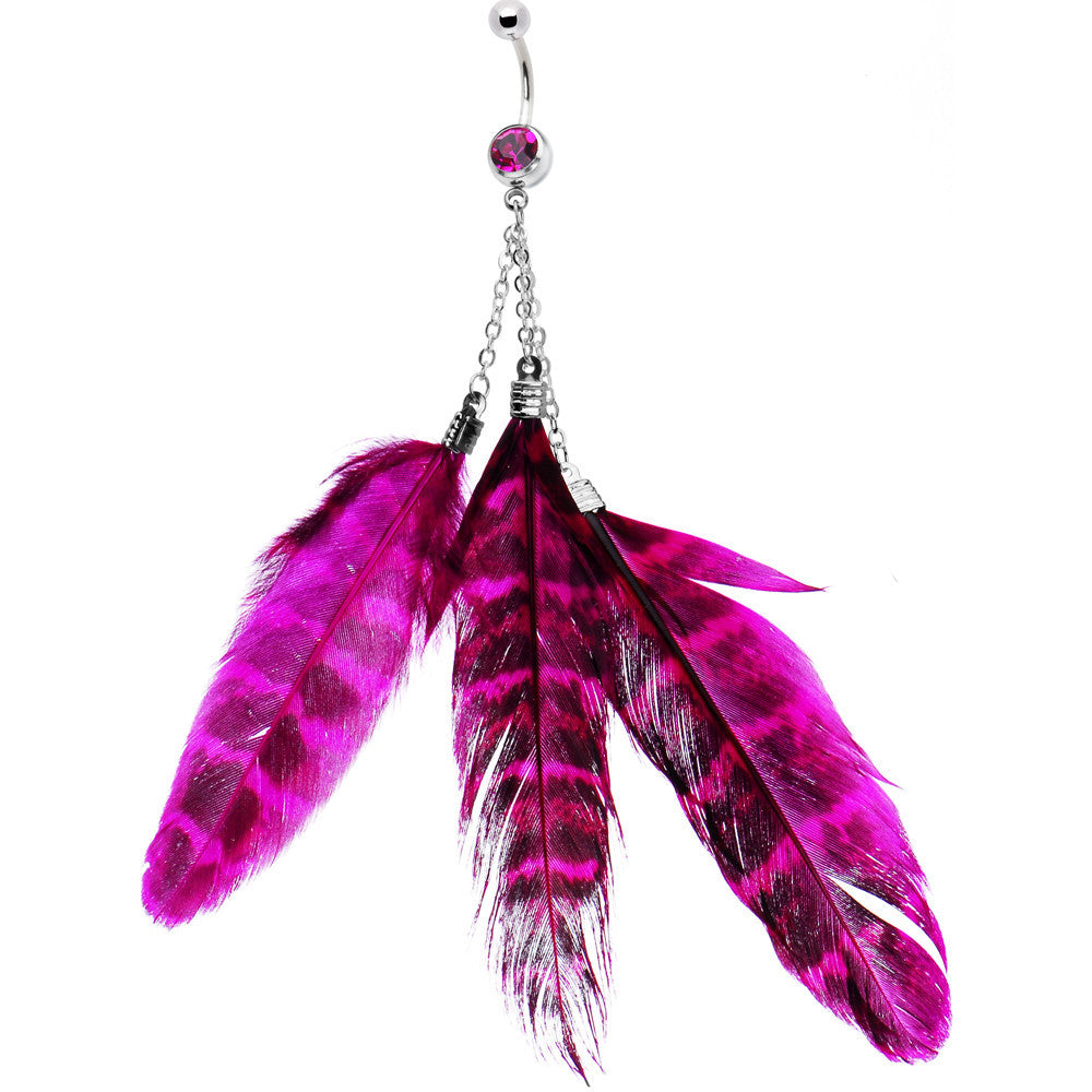 Fuchsia Seducing Striped Feather Belly Ring