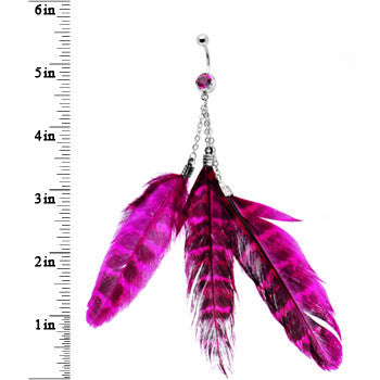 Fuchsia Seducing Striped Feather Belly Ring