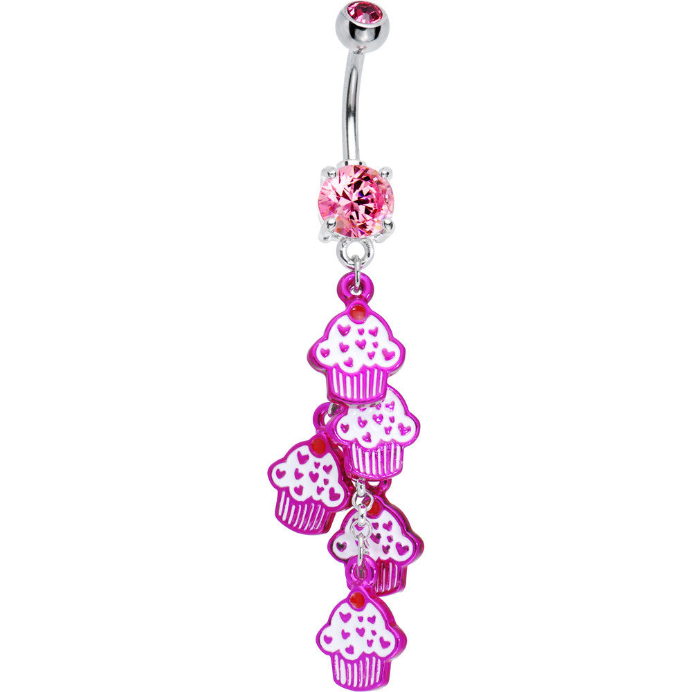 Pink Cubic Zirconia Sweet Cupcake Drop Belly Ring