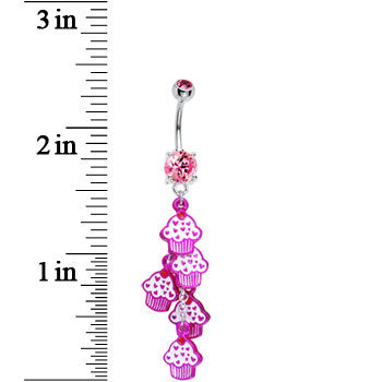 Pink Cubic Zirconia Sweet Cupcake Drop Belly Ring