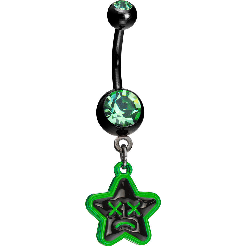 Green Gem Unhappy Face Star Belly Ring