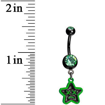 Green Gem Unhappy Face Star Belly Ring