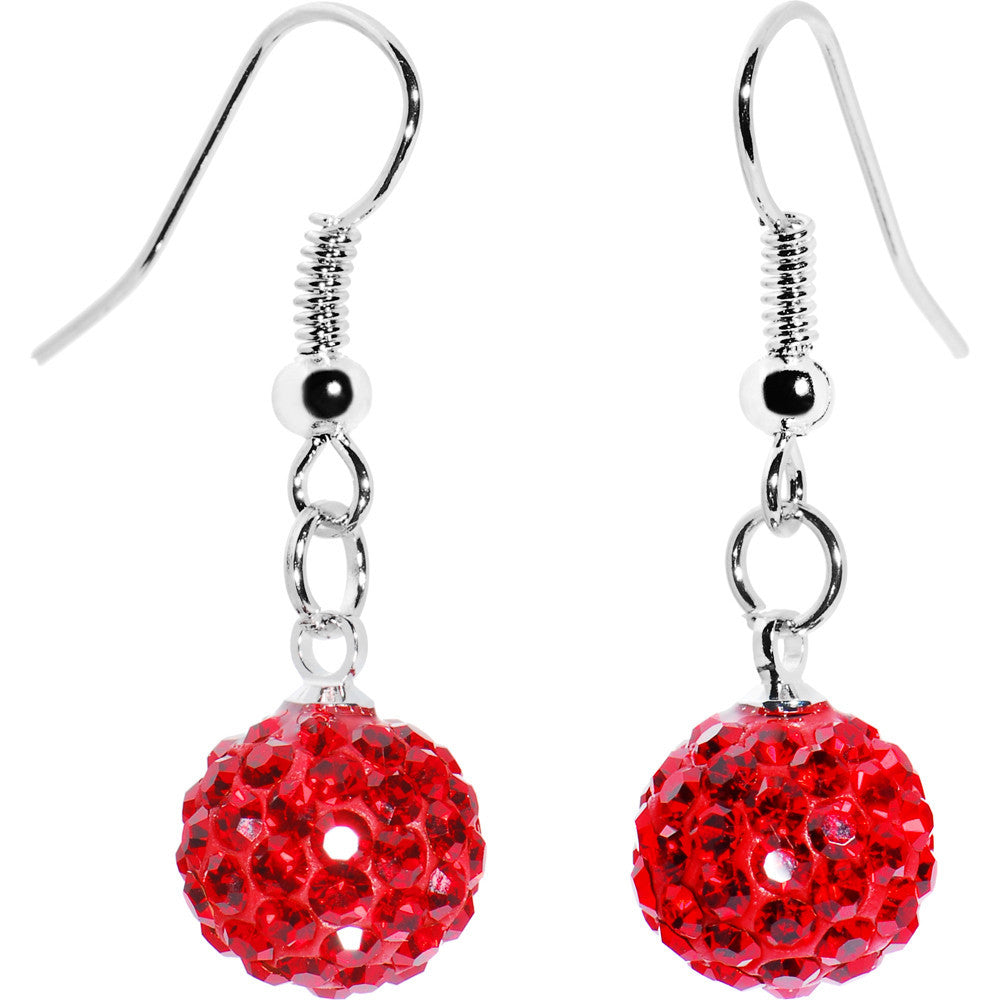 10mm Red Crystal Ferido Ball Drop Earrings