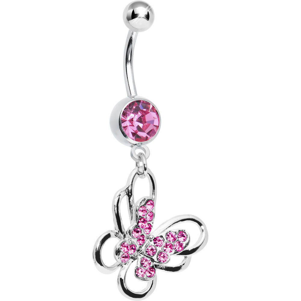 Pink Multi Paved Gem Butterfly Belly Ring