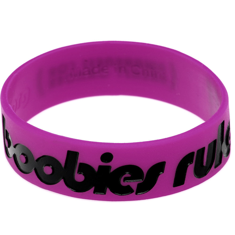 Purple Black Boobies Rule Awareness for Breast Cancer Bracelet