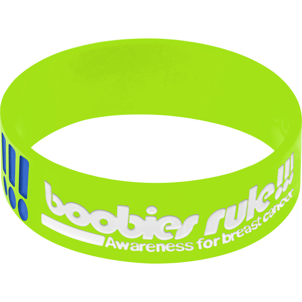 Lime Green Blue Boobies Rock Breast Cancer Bracelet