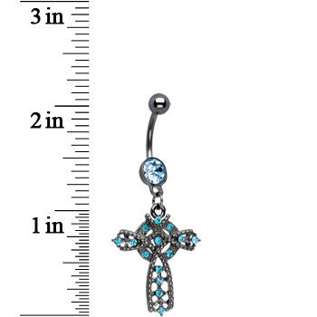 Azure Gem Midnight Halo Cross Dangle Belly Ring