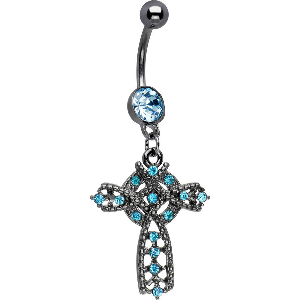 Azure Gem Midnight Halo Cross Dangle Belly Ring