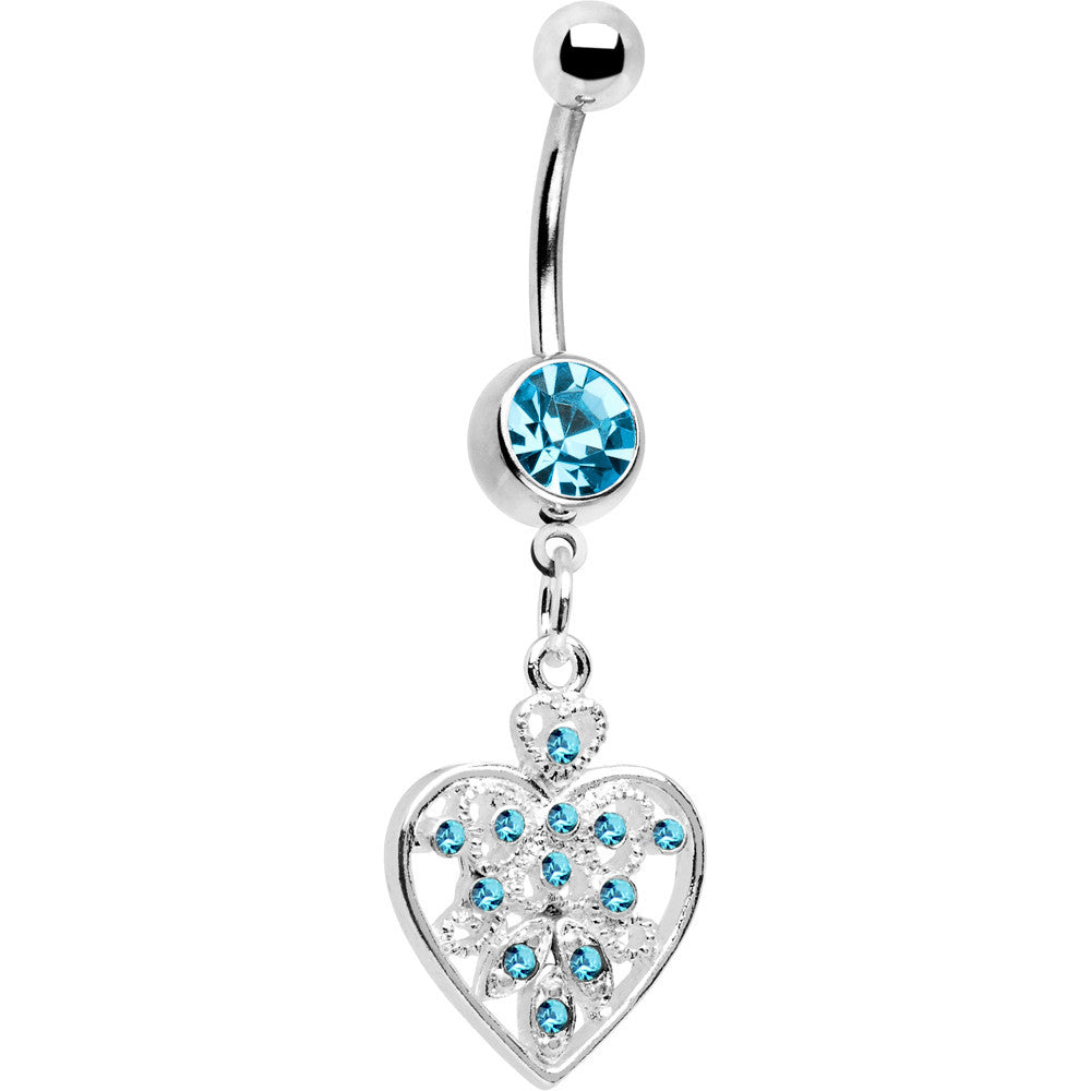 Blue Crystal Accent Fill My Heart Belly Ring