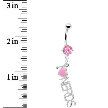 Rose Flower Gem I Heart Nerds Dangle Belly Button Ring