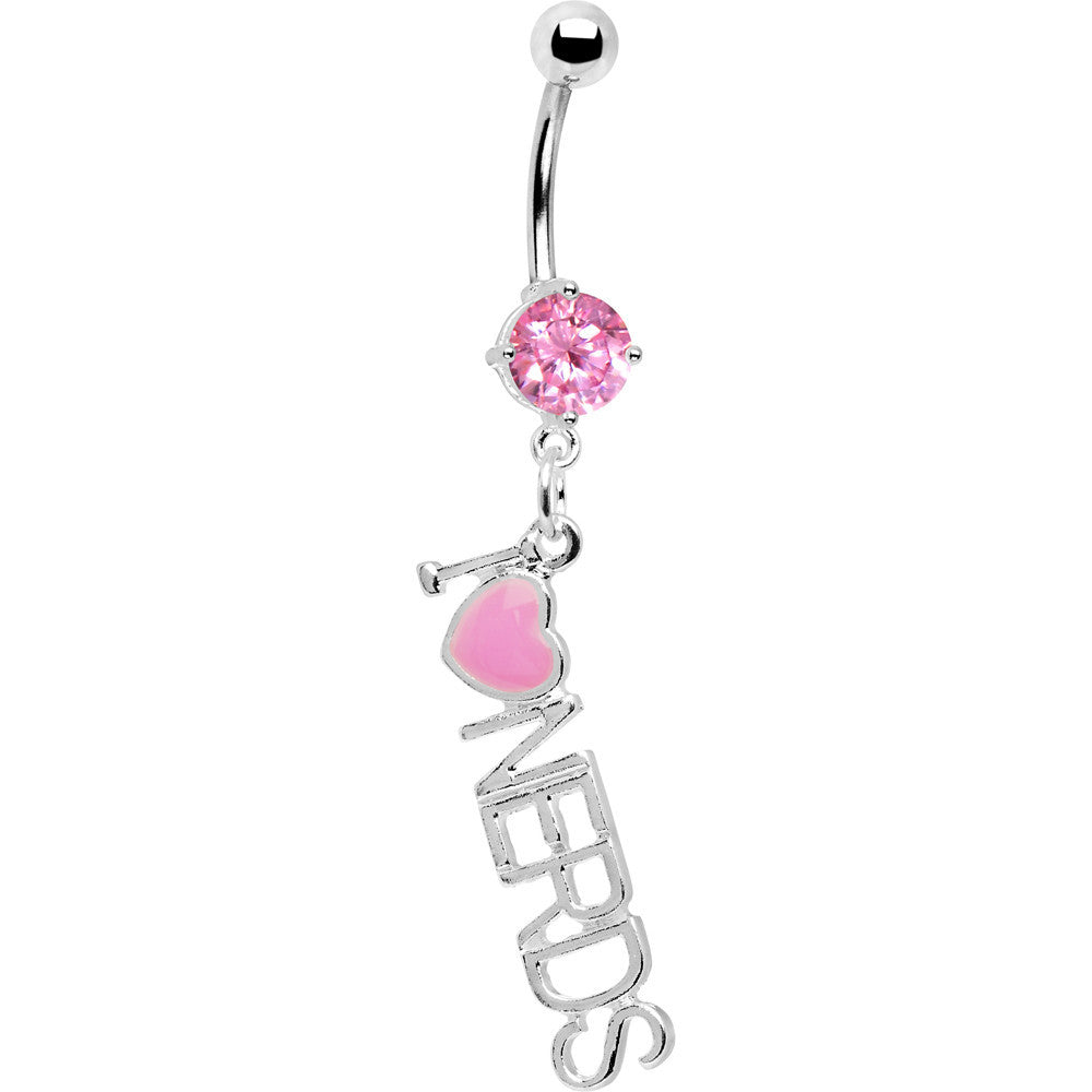 Rose Flower Gem I Heart Nerds Dangle Belly Button Ring