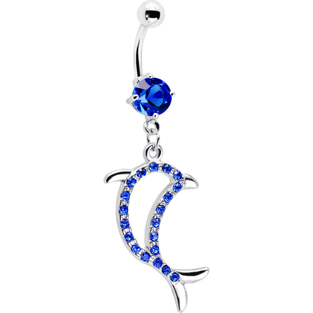 Blue Gem Hollow Dolphin Belly Ring