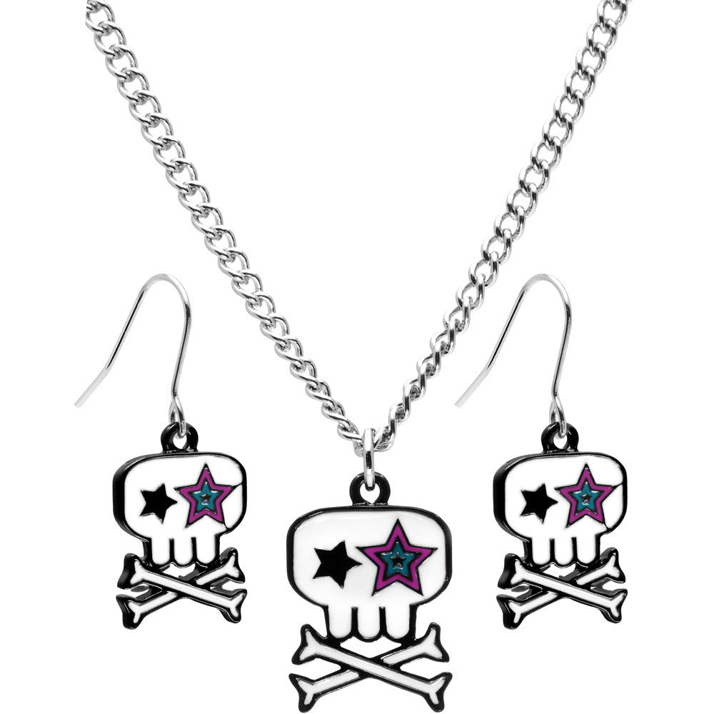 Starry Eyed Skull and Crossbones Earring and Necklace Set