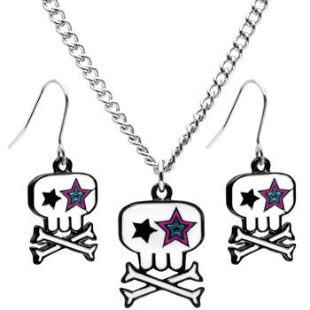 Starry Eyed Skull and Crossbones Earring and Necklace Set