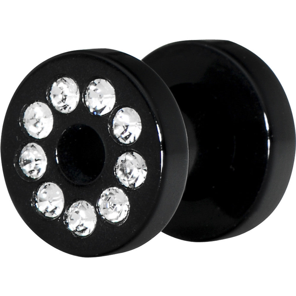 4 Gauge Black Acrylic with Clear Jeweled Flesh Tunnel