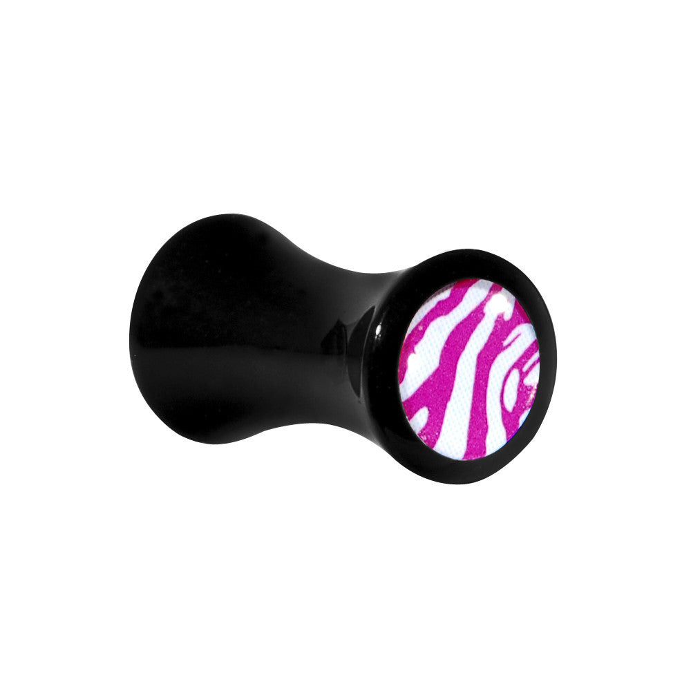 4 Gauge Acrylic Pink White Zebra Saddle Plug