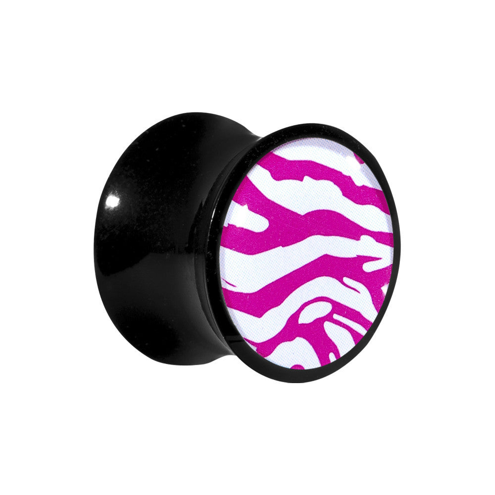 9/16 Acrylic Pink White Zebra Saddle Plug