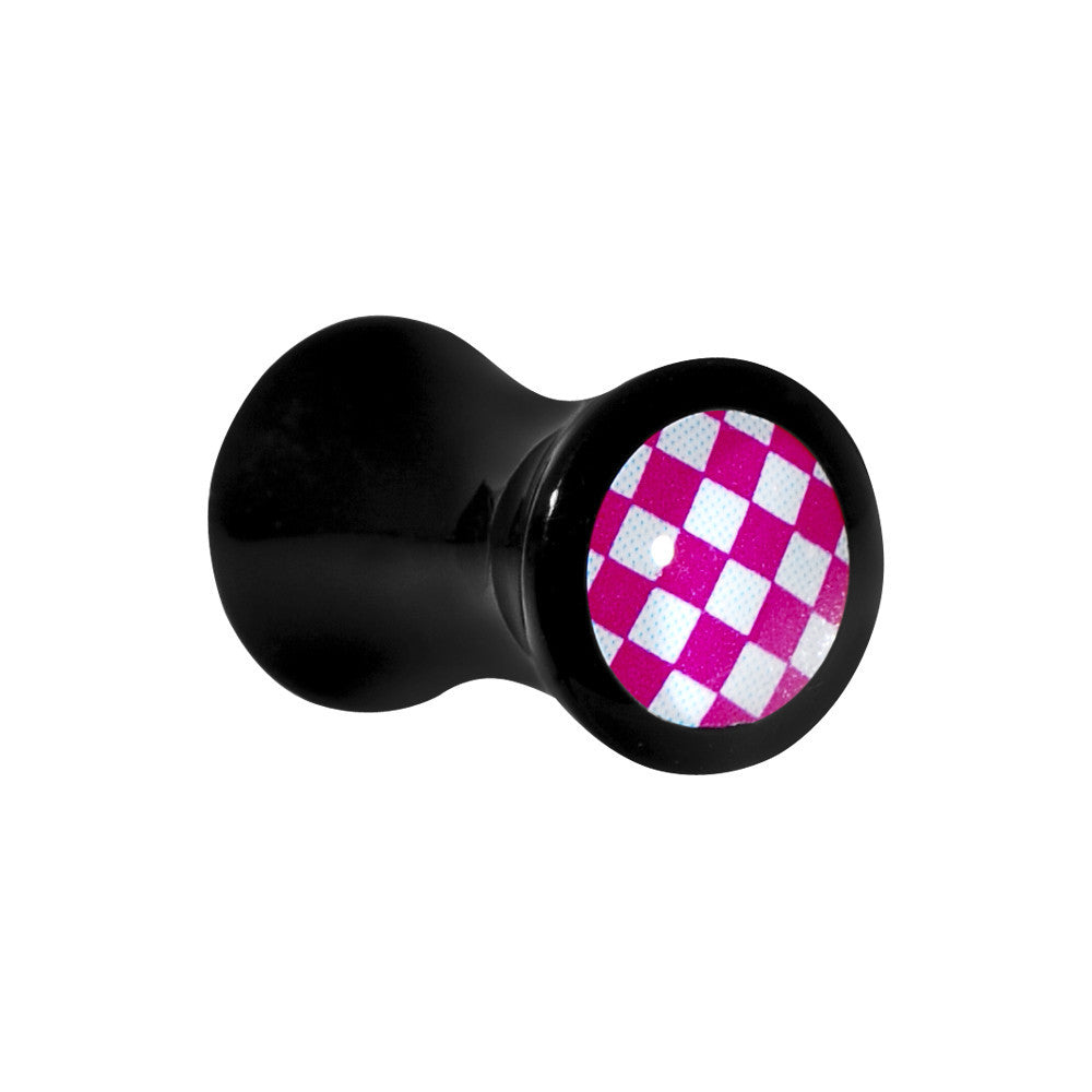 4 Gauge Black Acrylic Pink and White Checkerboard Saddle Plug