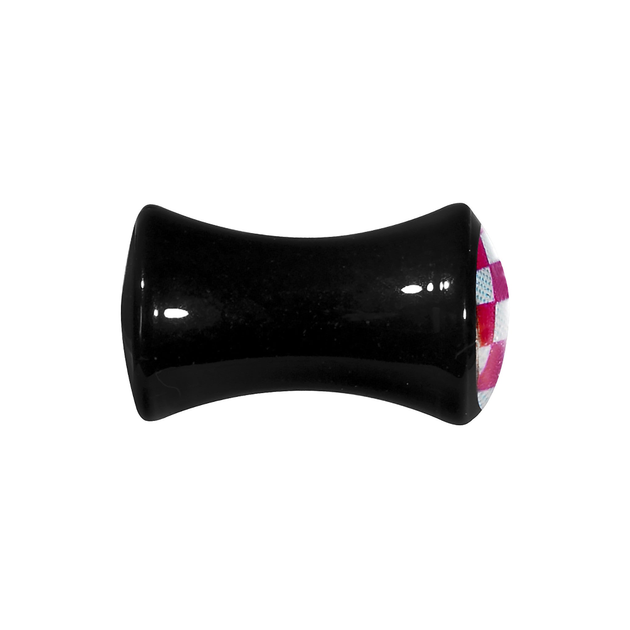 4 Gauge Black Acrylic Pink and White Checkerboard Saddle Plug