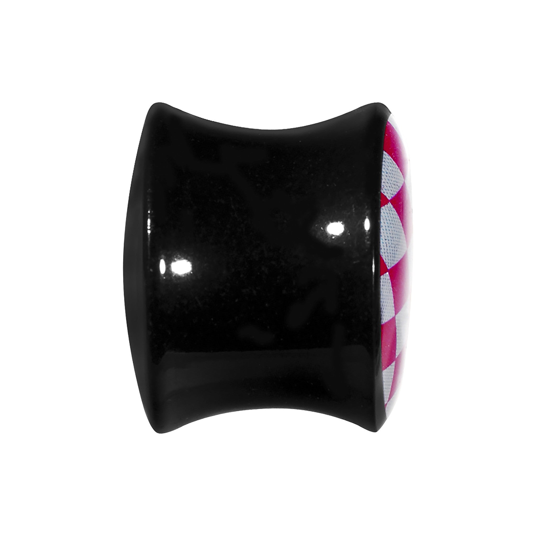 9/16 Black Acrylic Pink and White Checkerboard Saddle Plug