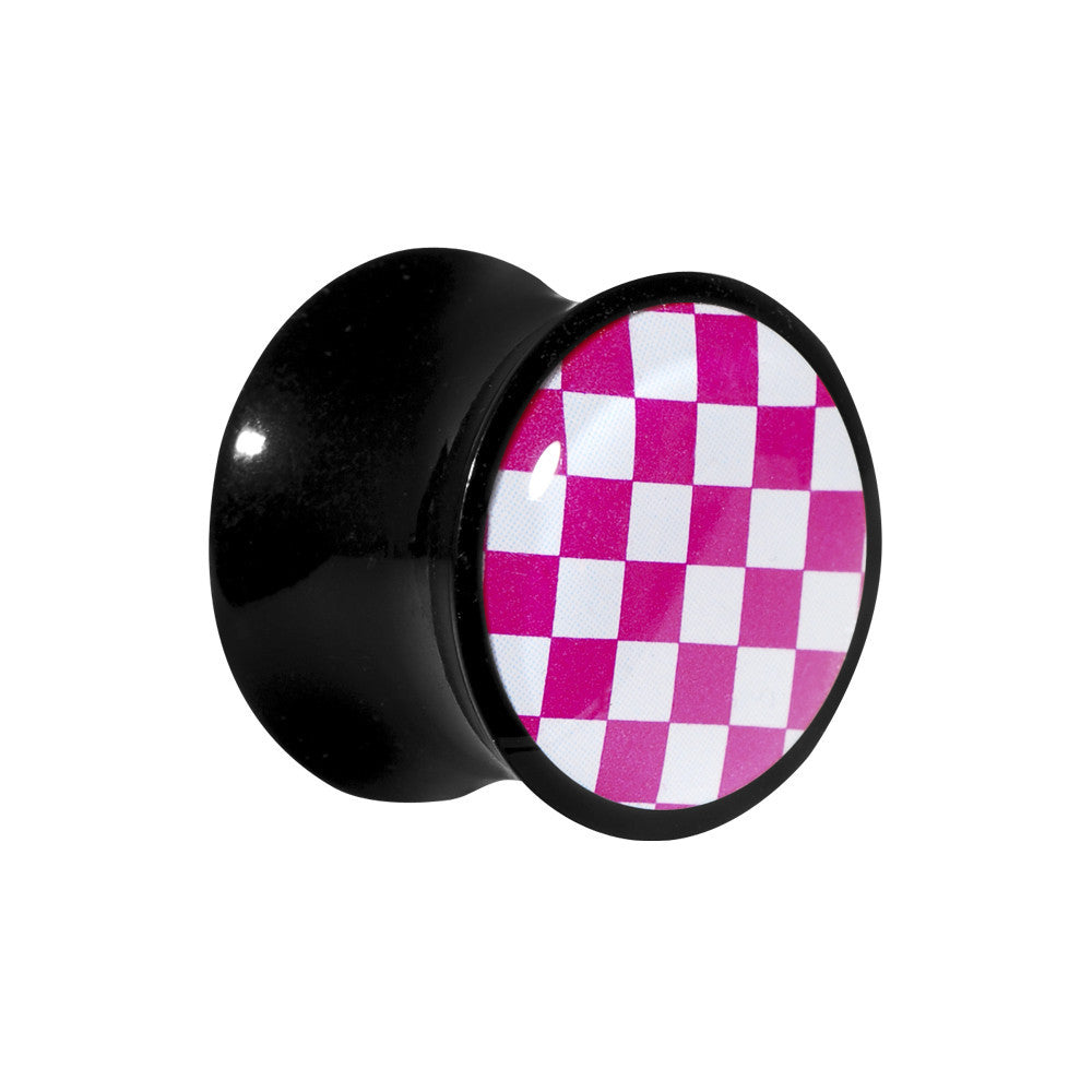 9/16 Black Acrylic Pink and White Checkerboard Saddle Plug