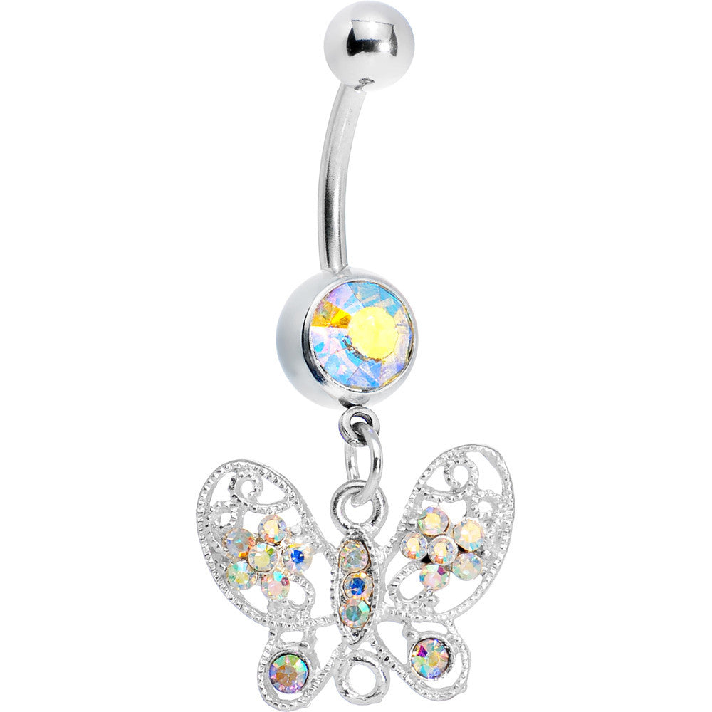 Aurora Gem Paved Butterfly Belly Ring