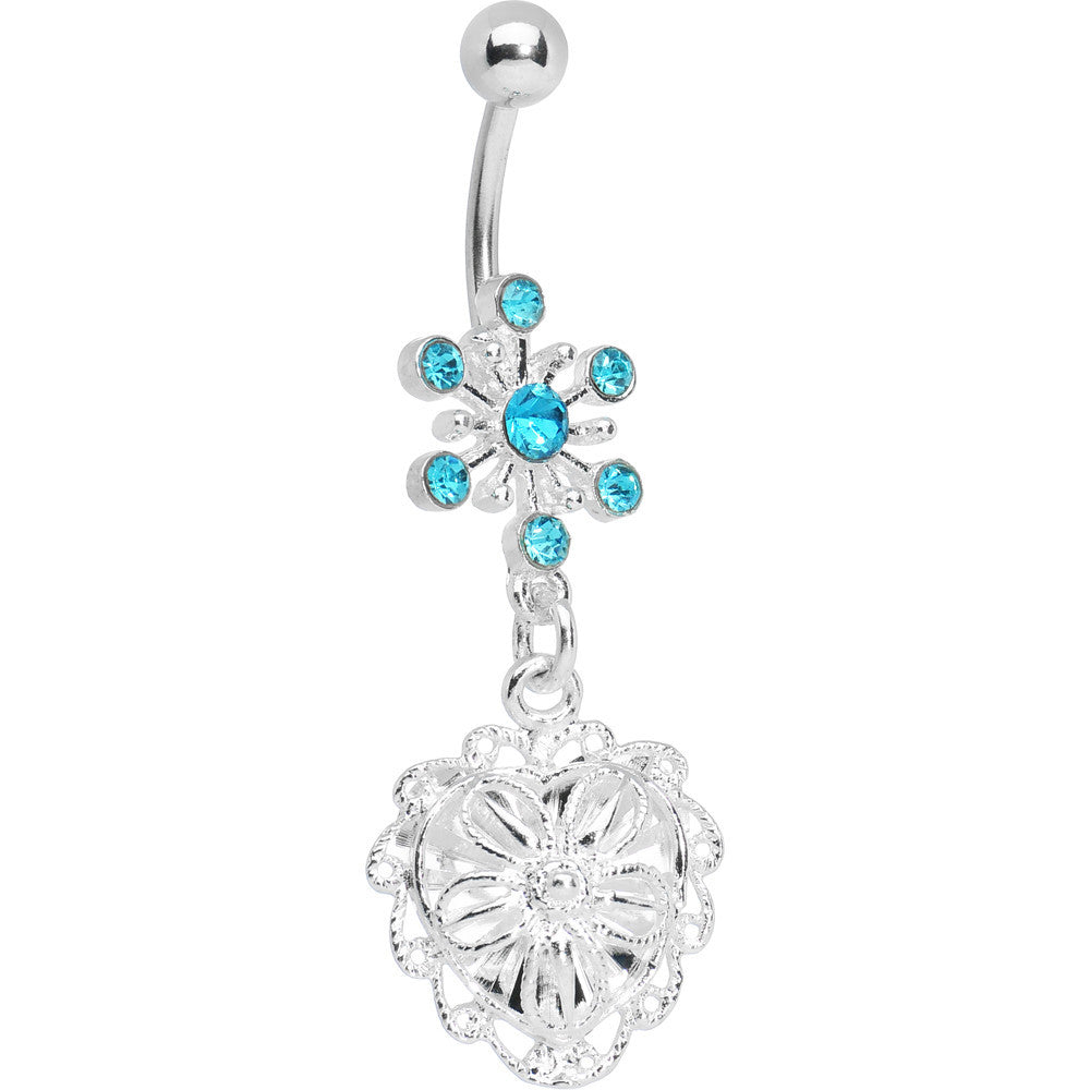 Aqua Gem Starburst Flowering Heart Belly Ring