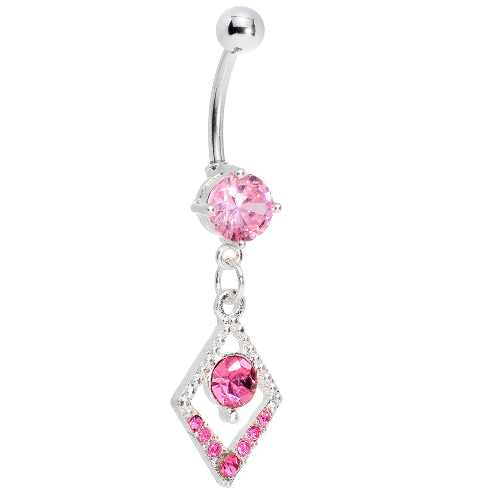 Pink Gem Diamond Shaped Rain Drop Dangle Belly Ring