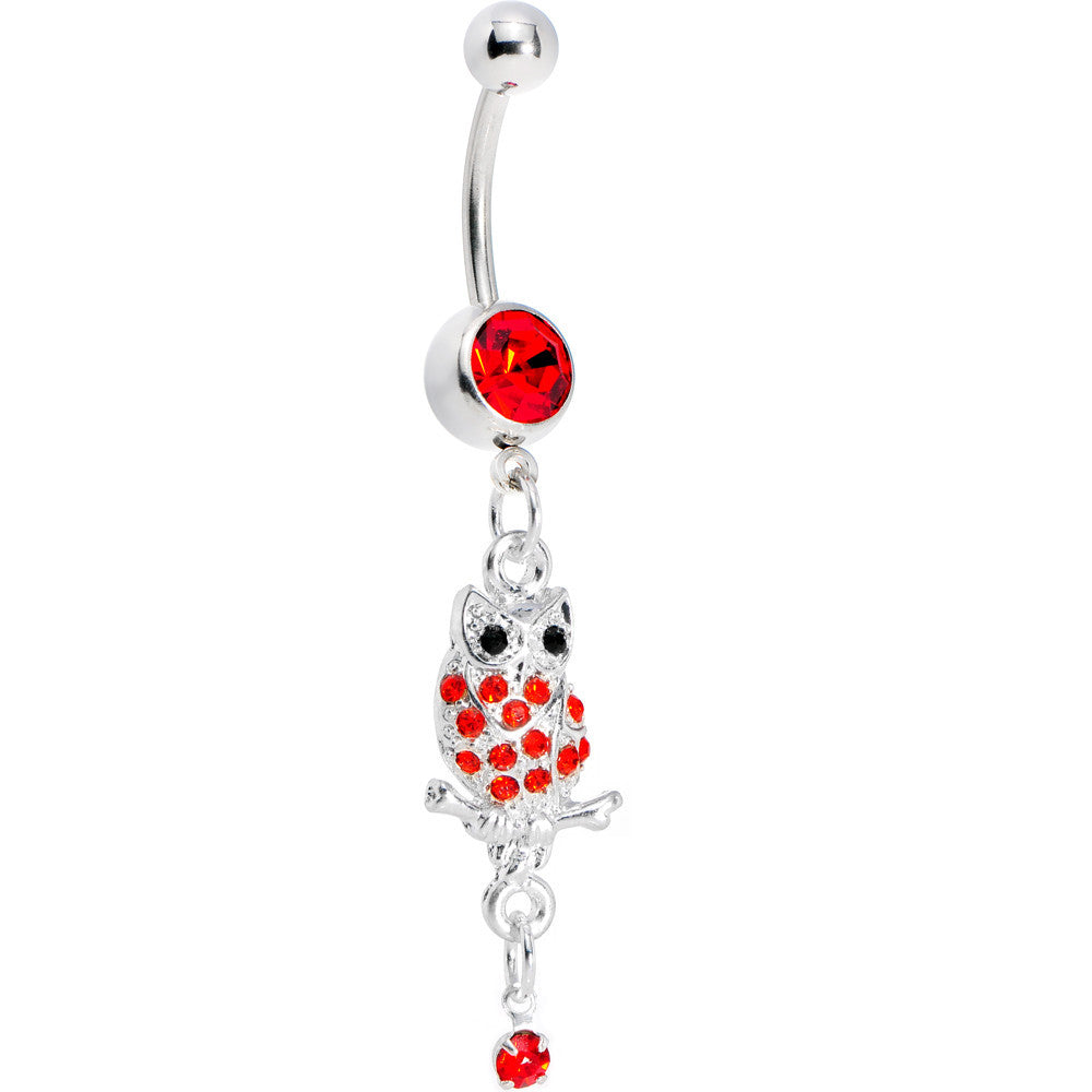 Red Gem Spotted Owl Belly Ring