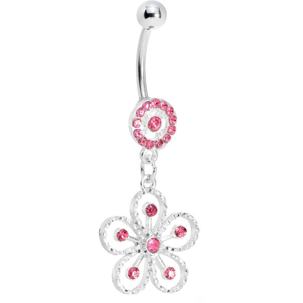 Pink Gem Exotic Azalea Flower Belly Ring