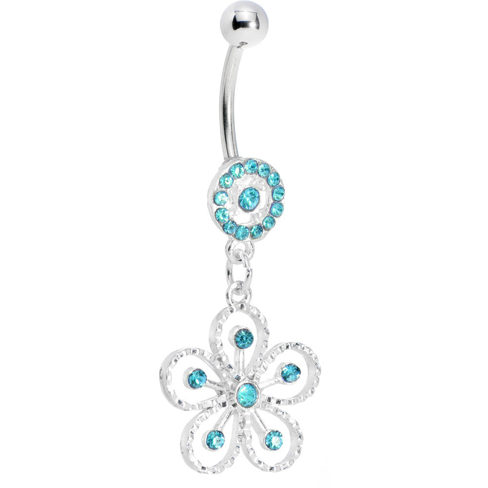 Aqua Gem Exotic Azalea Flower Belly Ring