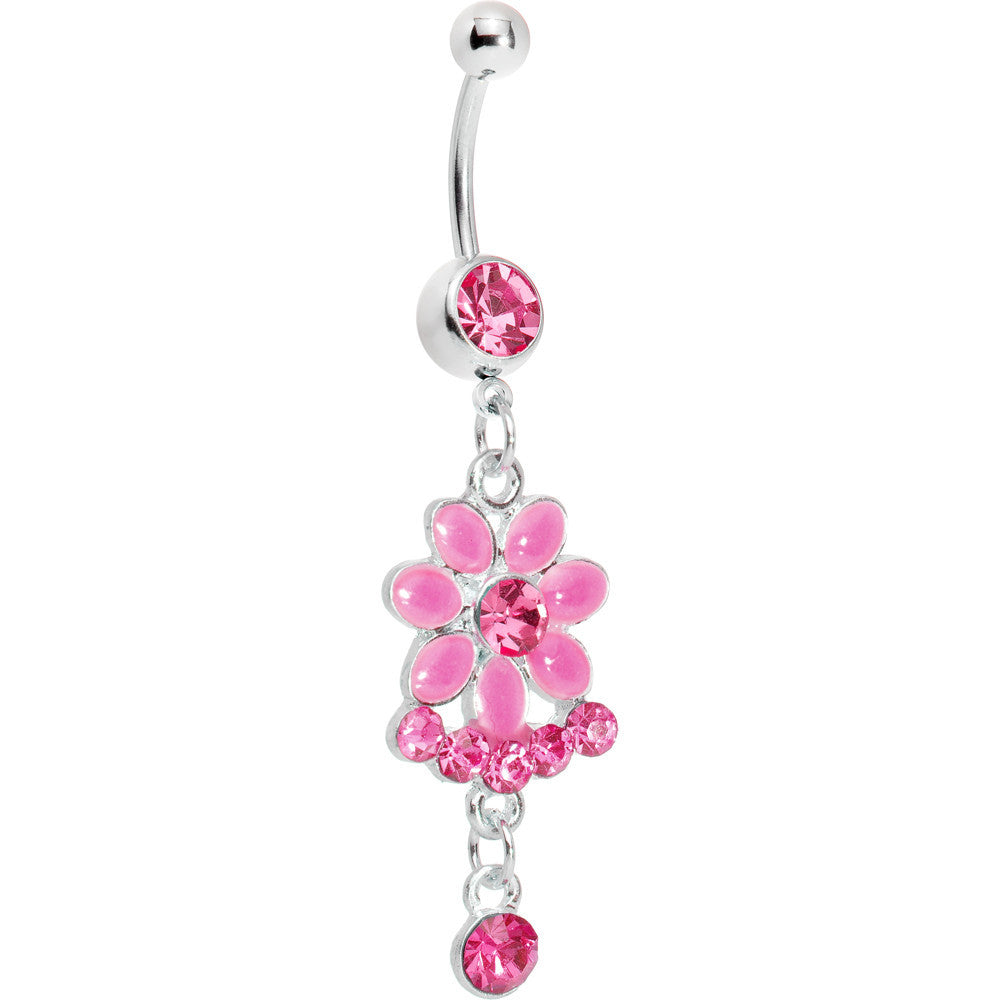 Pink Gem Delightful Daisy Flower Belly Ring