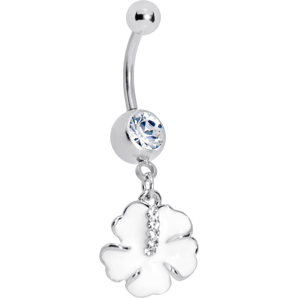 White Cubic Zirconia Poppy Flower Belly Ring