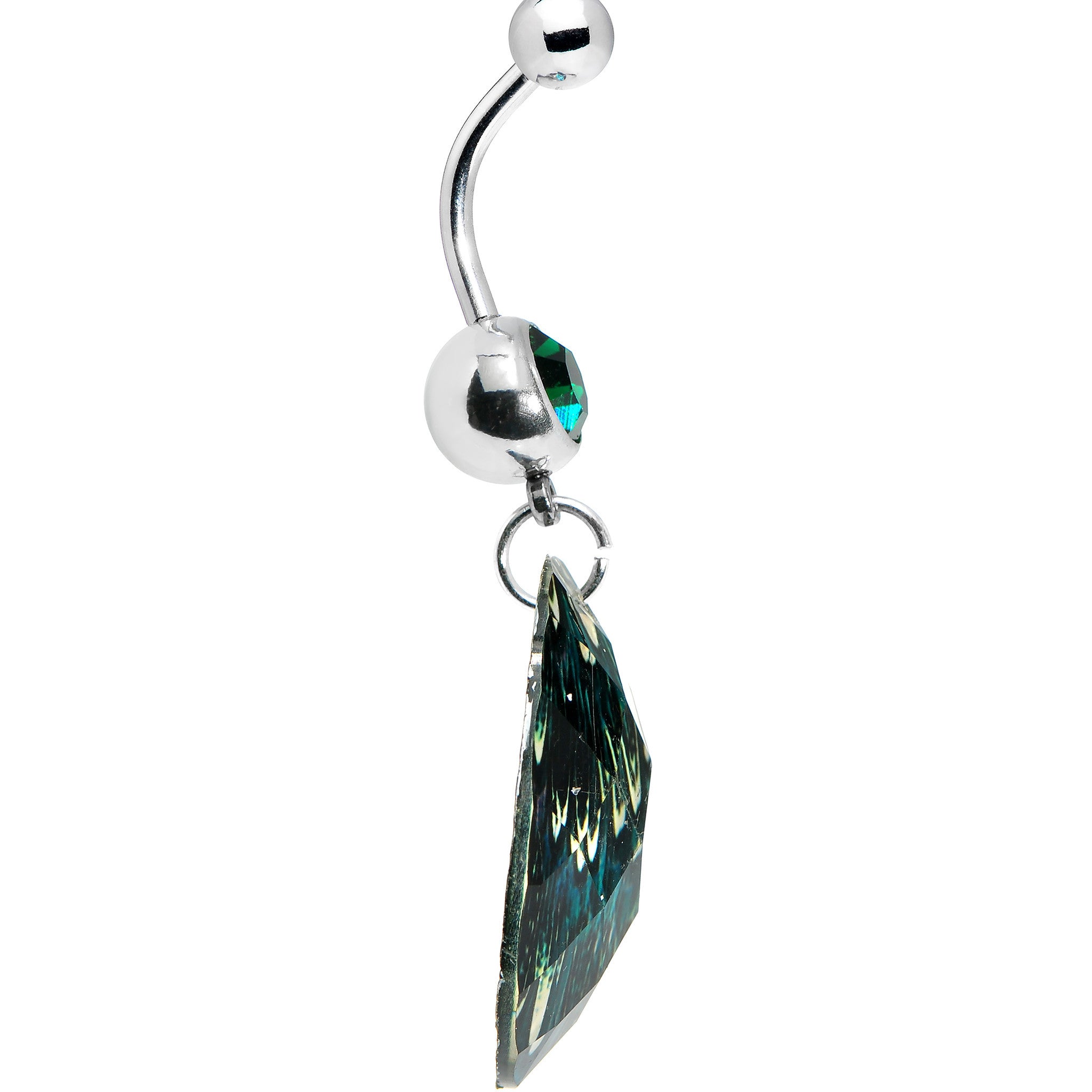 Green Gem Paradise Feather Oval Dangle Belly Ring