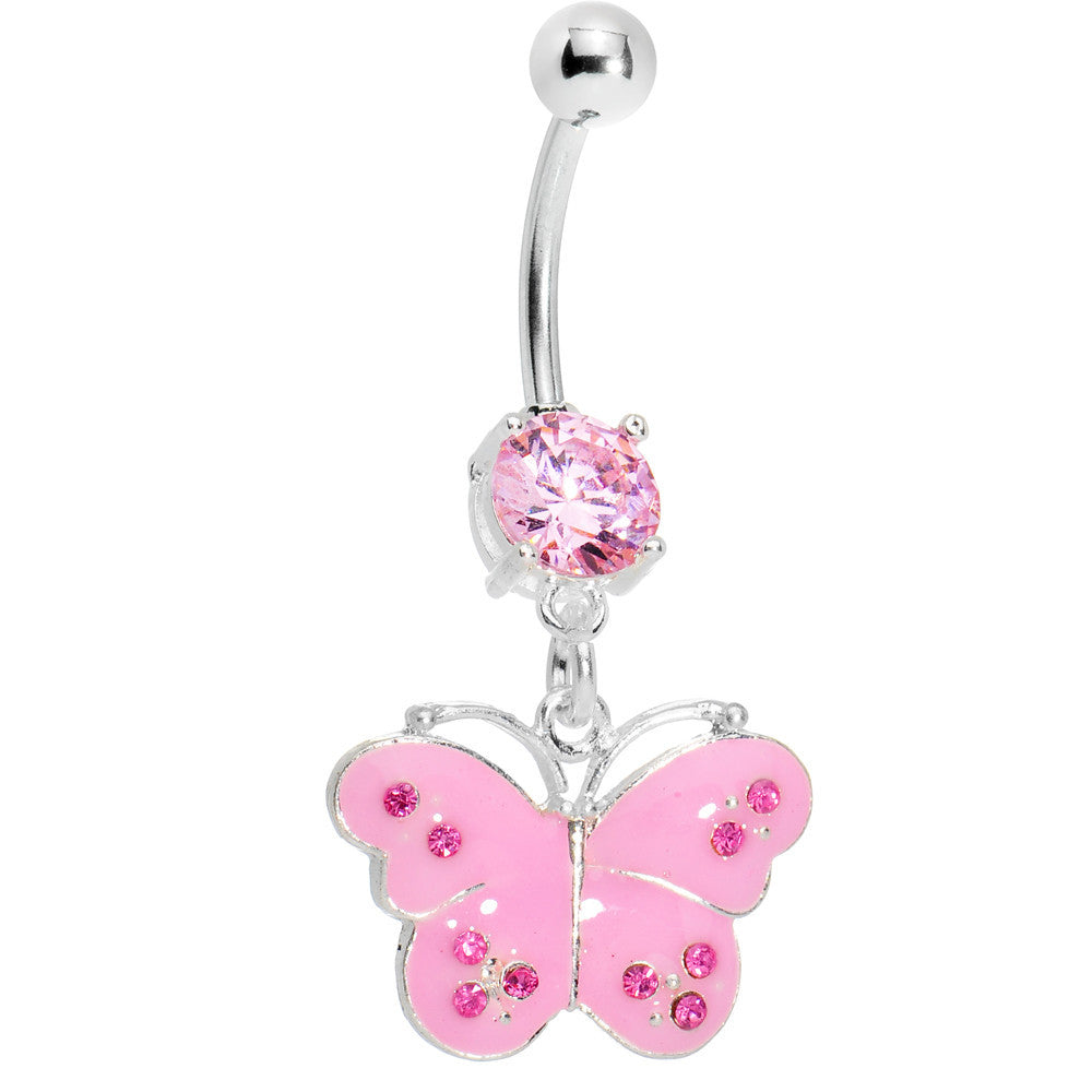 Pink Gem Shiny Wing Butterfly Belly Ring