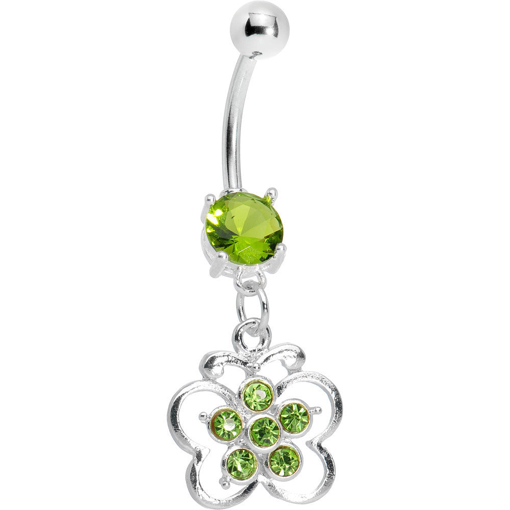 Peridot Gem Flower Center Butterfly Belly Ring