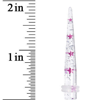 2 Gauge Clear Acrylic Glitter Purple Star Confetti Taper