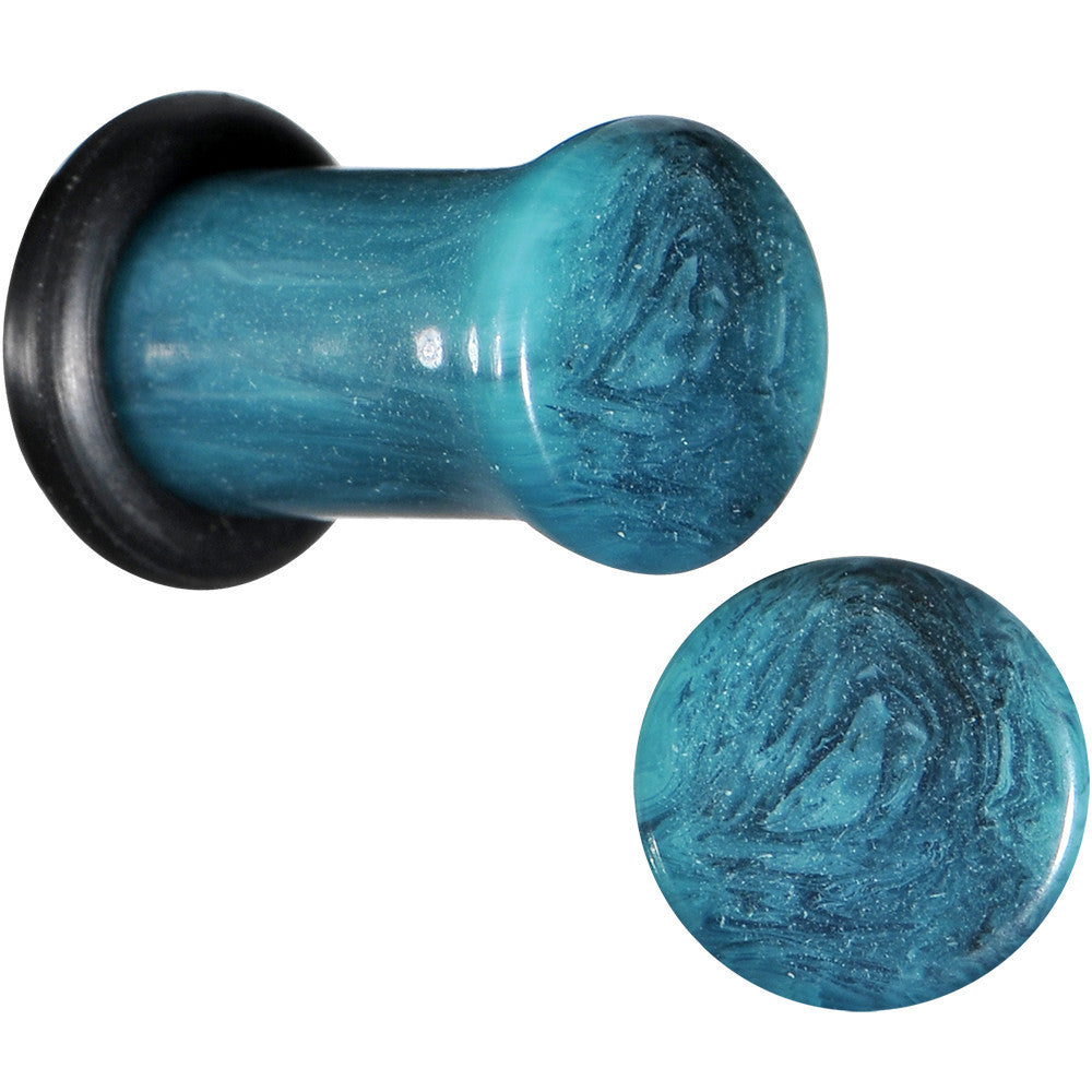 2 Gauge Teal Marble Swirl Acrylic Single Flare Plug Set