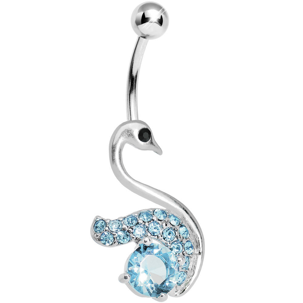 Aqua Gem Graceful Paved Swan Belly Ring