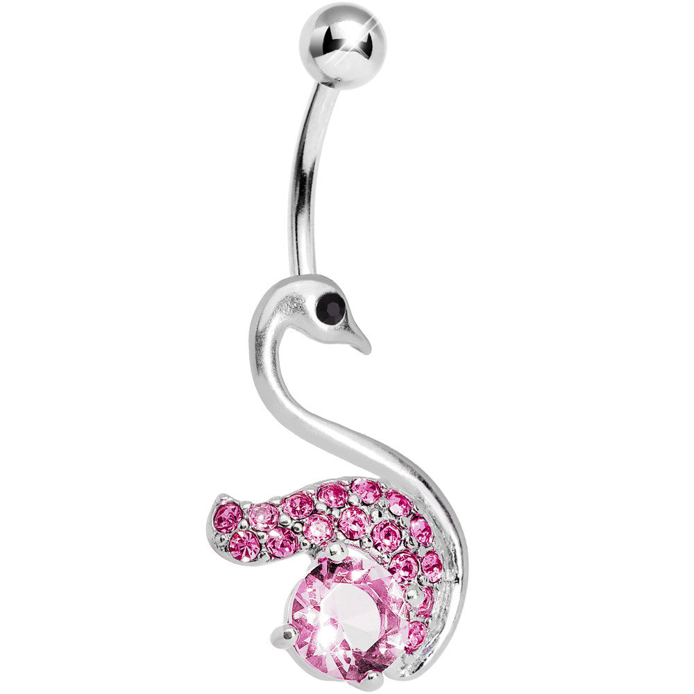 Pink Gem Graceful Paved Swan Belly Ring