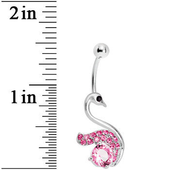 Pink Gem Graceful Paved Swan Belly Ring