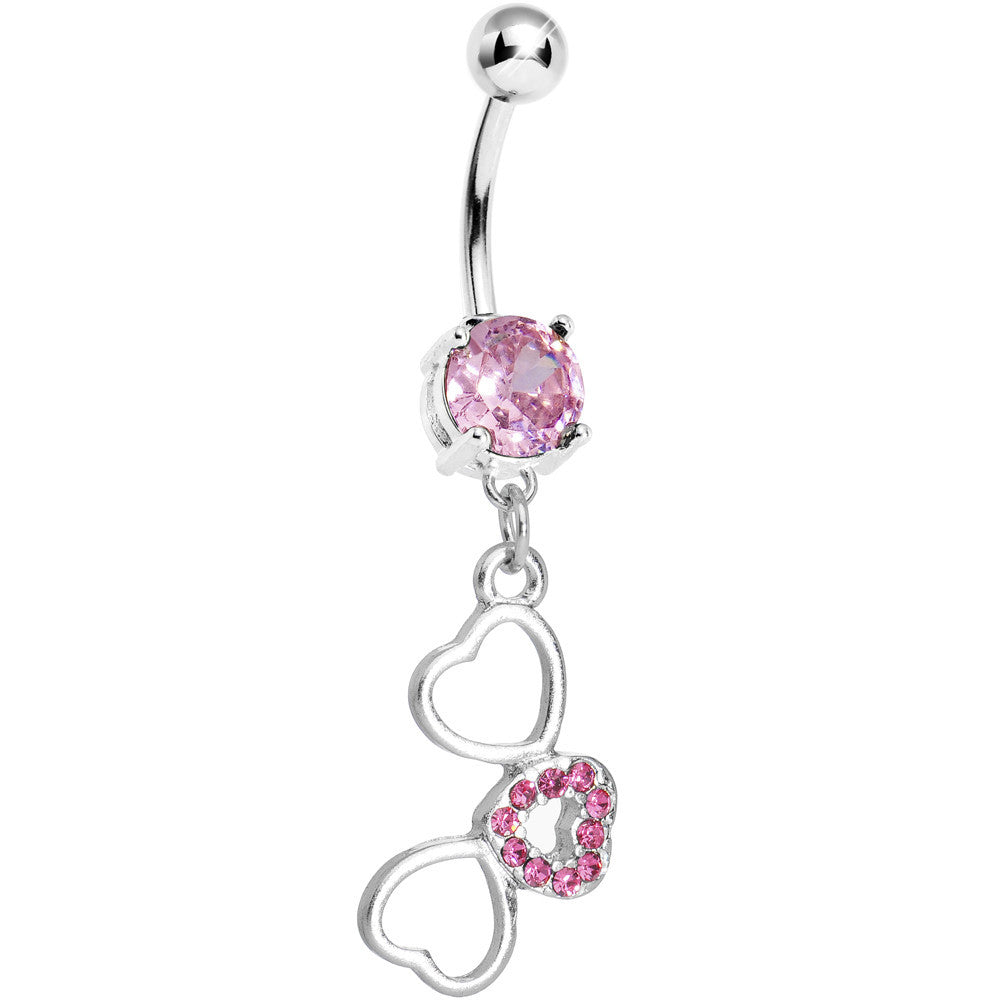 Pale Pink Gem Flowing Hearts Belly Ring