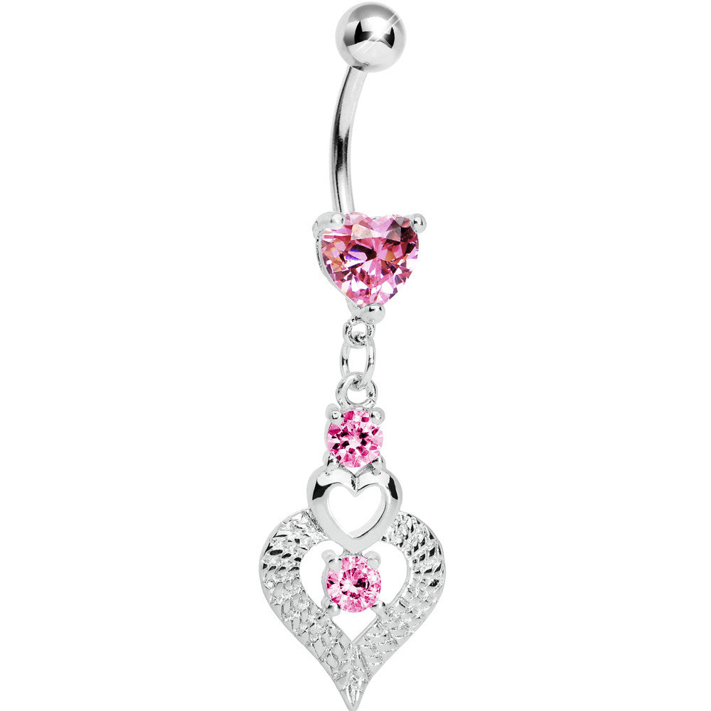 Pink Gem Lavish Heart Drops Belly Ring